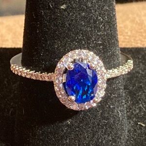 2/$10! Blue and White CZ Halo Ring Sz 10